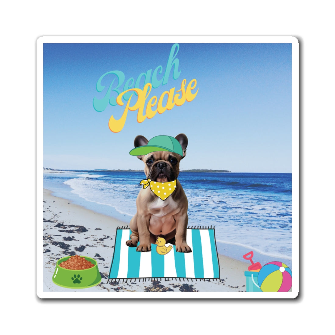 "Beach Please" French Bull Dog Travel Vinyl Magnet