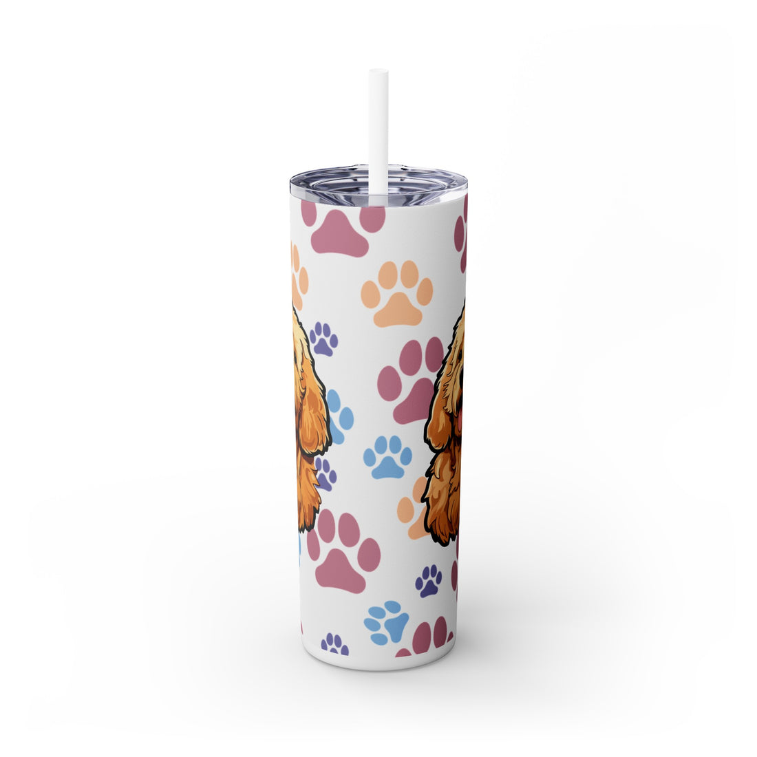 Golden Doodle Paws Skinny Tumbler with Straw, 20oz